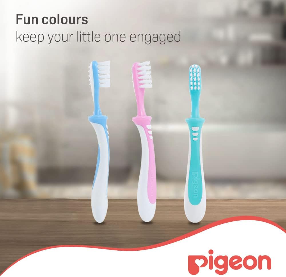 Pigeon Official - Training Toothbrush Lesson 3 Blue, 12-18+ Months, Soft Elastomer Brush Head, Ergonomic handle, BPA Free, Co-developed with Pediatric Dentist, Japan No. 1 Brand