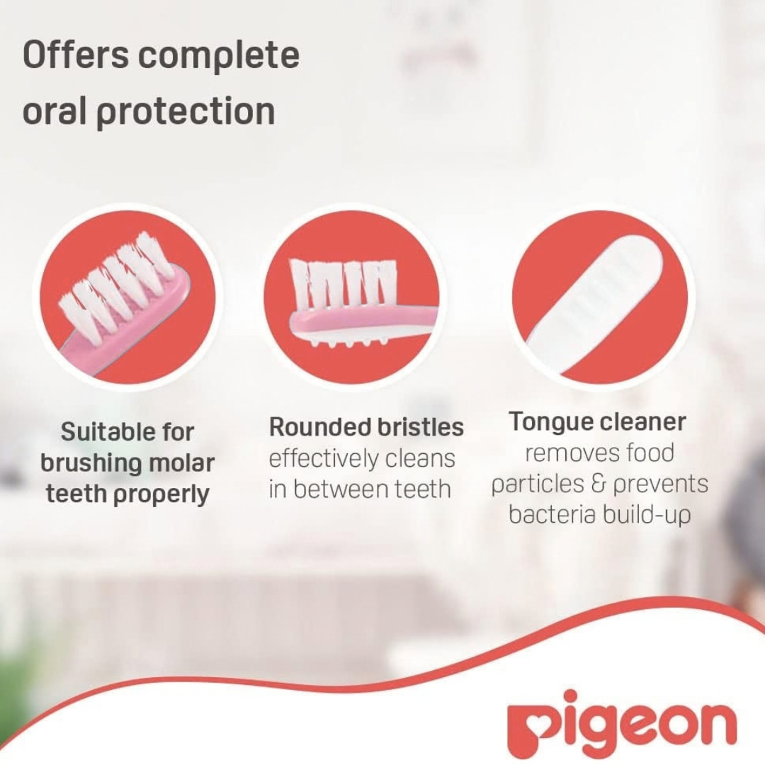 Pigeon Official - Training Toothbrush Lesson 3 Pink, 12-18+ Months, Soft Elastomer Brush Head, Ergonomic handle, BPA Free, Co-developed with Pediatric Dentist, Japan No. 1 Brand