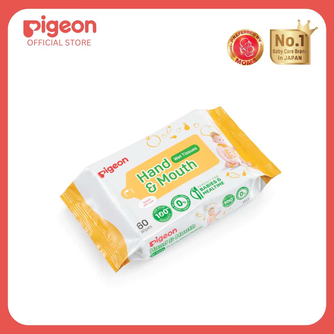Pigeon Official - 60 sheet of hand & Mouth Wipes - Alcohol & Fragrance Free Gentle & Safe for babies