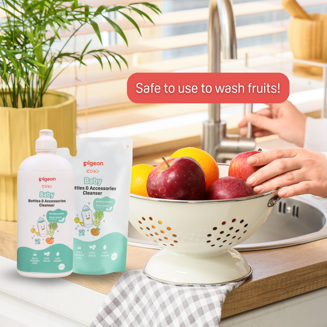 Pigeon Official - Baby Bottles & Acc. Cleanser 500ml - 100% Food Grade Ingredients, Anti-Bacterial & Safe for Fruits/Vegetables, Japan No. 1 Brand