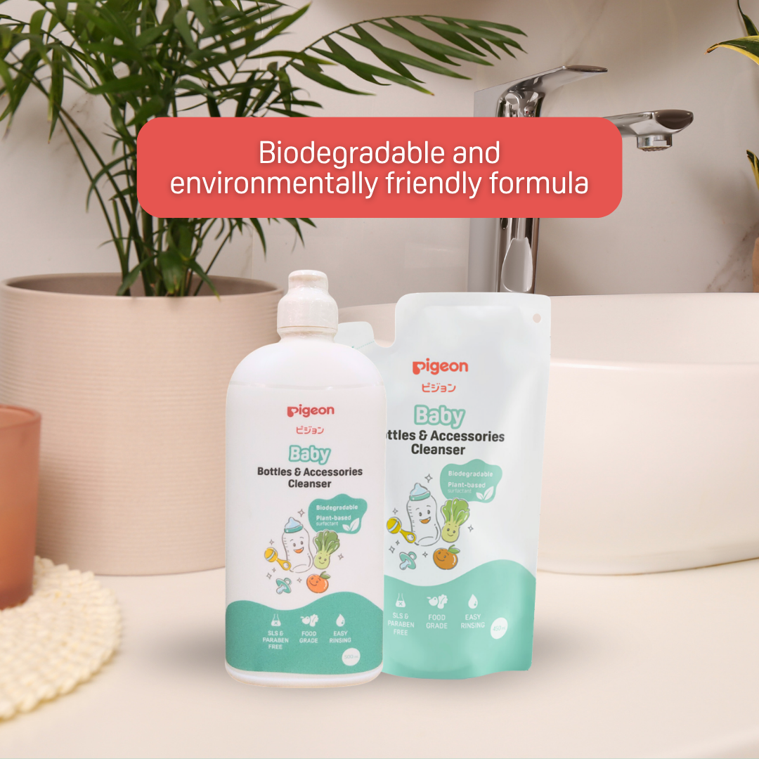 Pigeon Official - Baby Bottles & Acc. Cleanser 500ml - 100% Food Grade Ingredients, Anti-Bacterial & Safe for Fruits/Vegetables, Japan No. 1 Brand