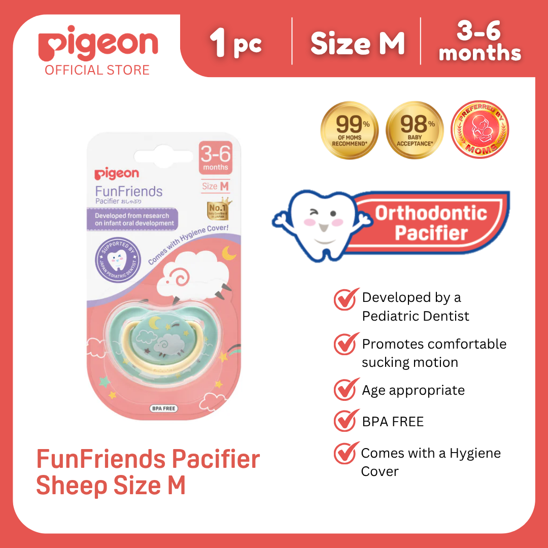 NEW Pigeon Fun Friends Pacifier Sheep Size M for 3-6 Months Babies - Orthodontic Pacifier, No Nipple Confusion, BPA Free, Flexible Nipples, Japan No. 1 Brand