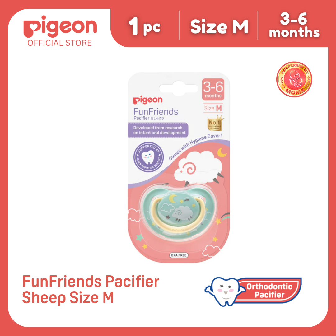 NEW Pigeon Fun Friends Pacifier Sheep Size M for 3-6 Months Babies - Orthodontic Pacifier, No Nipple Confusion, BPA Free, Flexible Nipples, Japan No. 1 Brand