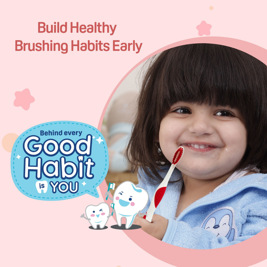 NEW Pigeon Official Kids Toothbrush Red with Suction Cup Stand, 18+ Months, Soft Bristles, Slim head to reach back molars, Ergonomic handle, BPA Free, Co-developed with Pediatric Dentist, Japan No. 1 Brand