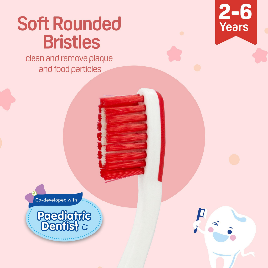 NEW Pigeon Official Kids Toothbrush Red with Suction Cup Stand, 18+ Months, Soft Bristles, Slim head to reach back molars, Ergonomic handle, BPA Free, Co-developed with Pediatric Dentist, Japan No. 1 Brand