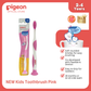 NEW Pigeon Official Kids Toothbrush Pink with Suction Cup Stand, 18+ Months, Soft Bristles, Slim head to reach back molars, Ergonomic handle, BPA Free, Co-developed with Pediatric Dentist, Japan No. 1 Brand (Copy)