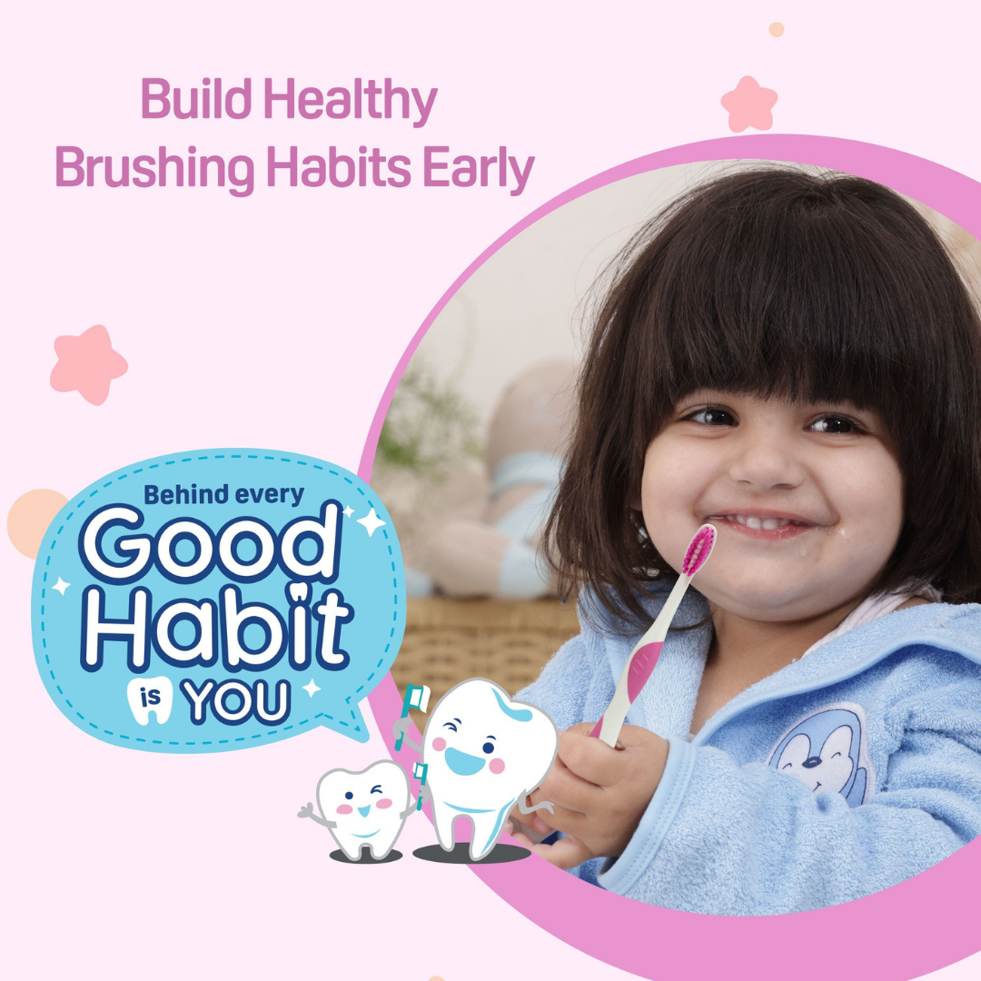 NEW Pigeon Official Kids Toothbrush Pink with Suction Cup Stand, 18+ Months, Soft Bristles, Slim head to reach back molars, Ergonomic handle, BPA Free, Co-developed with Pediatric Dentist, Japan No. 1 Brand (Copy)