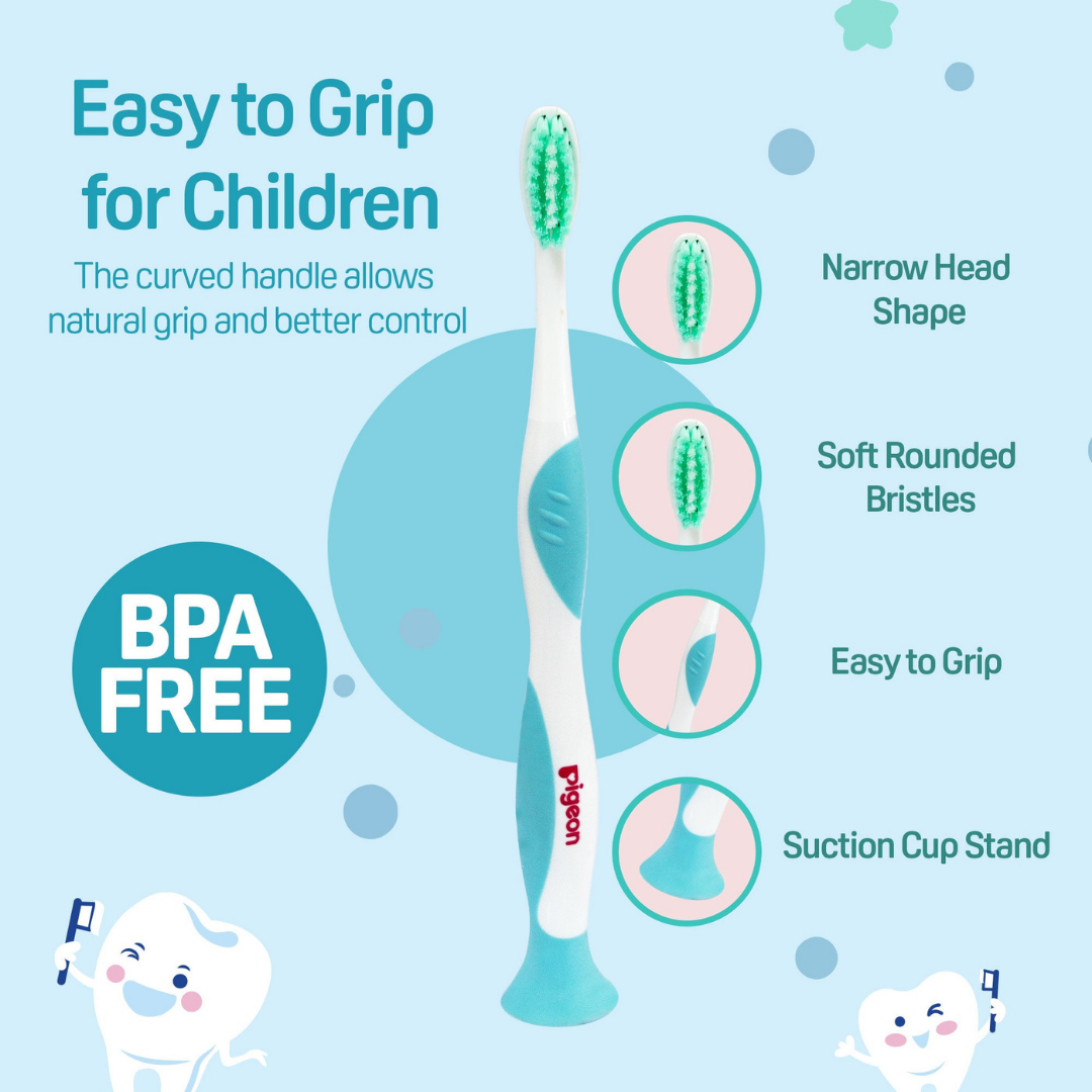NEW Pigeon Official Kids Toothbrush Blue with Suction Cup Stand, 18+ Months, Soft Bristles, Slim head to reach back molars, Ergonomic handle, BPA Free, Co-developed with Pediatric Dentist, Japan No. 1 Brand (Copy) (Copy)