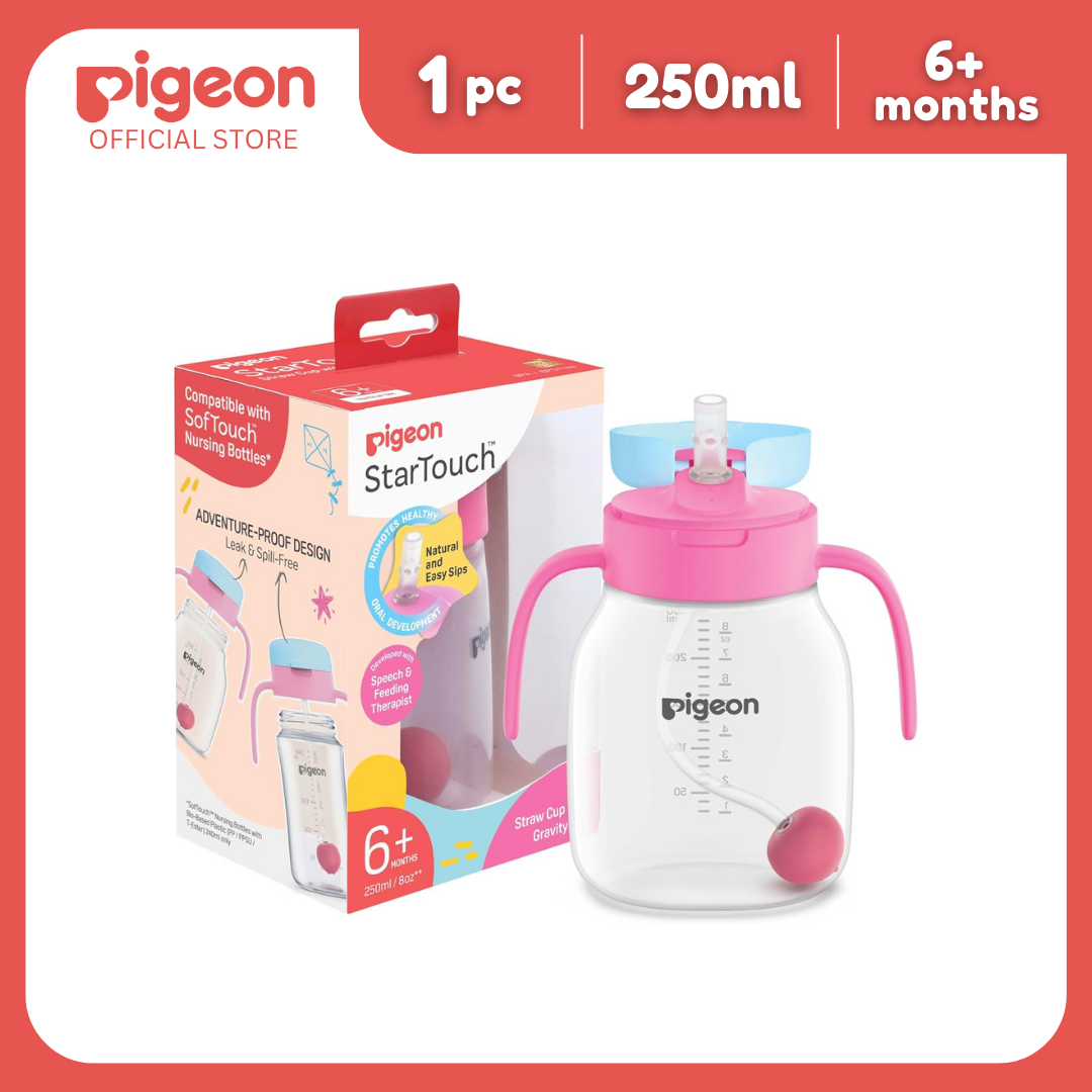 Pigeon Official StarTouch Straw Cup with Gravity Ball Bubblegum Pop 250ml - BPA Free, Spill Proof, Promotes Oral Development, 6+ Months