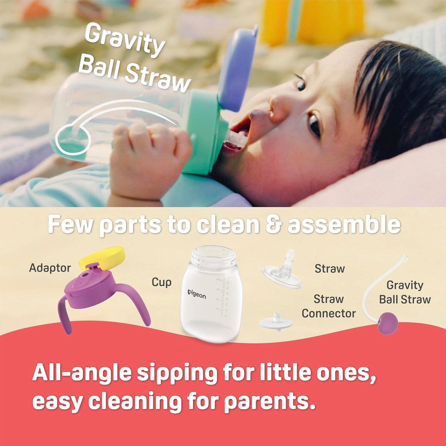 Pigeon Official StarTouch Straw Cup with Gravity Ball Mint To Be 250ml - BPA Free, Spill Proof, Promotes Oral Development, 6+ Months