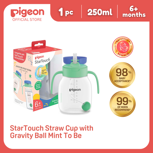 Pigeon Official StarTouch Straw Cup with Gravity Ball Mint To Be 250ml - BPA Free, Spill Proof, Promotes Oral Development, 6+ Months