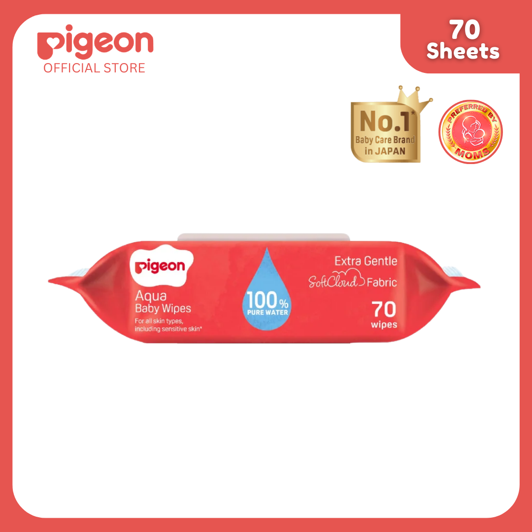 Pigeon Official - 100% Pure Water Baby Wipes 70 Sheets [Flip Top] 1pc Refreshed SoftCloud Fabric