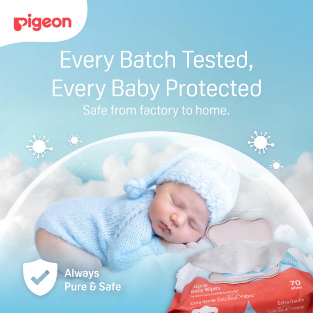 Pigeon Official - 100% Pure Water Baby Wipes 70 Sheets [6in1 Flip Top] Refreshed SoftCloud Fabric