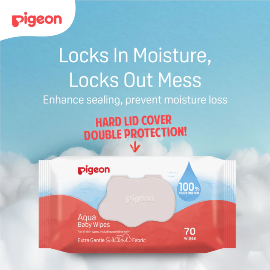 Pigeon Official - 100% Pure Water Baby Wipes 70 Sheets [6in1 Flip Top] Refreshed SoftCloud Fabric