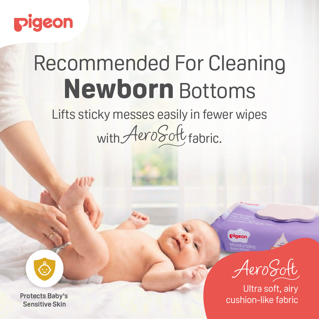 NEW Pigeon Official Extra Care Moisturizing Baby Wipes with Lanolin Oil (70 Sheets) Aerosoft Fabric Wet Wipes, Dermatologically Tested, Medical Grade, No Alcohol, No Paraben, Japan No. 1 Brand