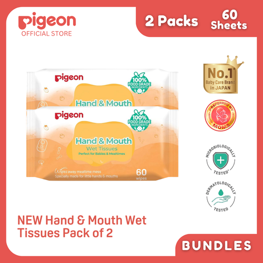 NEW Pigeon Official - Hand & Mouth Baby Wipes 60s - No Alcohol & Fragrance Gentle & Safe for Babies