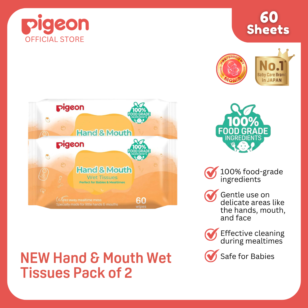 NEW Pigeon Official - Hand & Mouth Baby Wipes 60s - No Alcohol & Fragrance Gentle & Safe for Babies