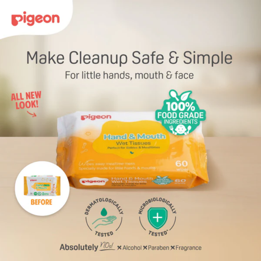 NEW Pigeon Official - Hand & Mouth Baby Wipes 60s - No Alcohol & Fragrance Gentle & Safe for Babies