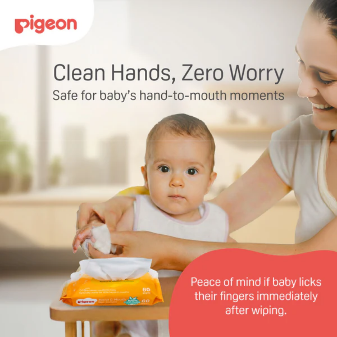 NEW Pigeon Official - Hand & Mouth Baby Wipes 60s - No Alcohol & Fragrance Gentle & Safe for Babies