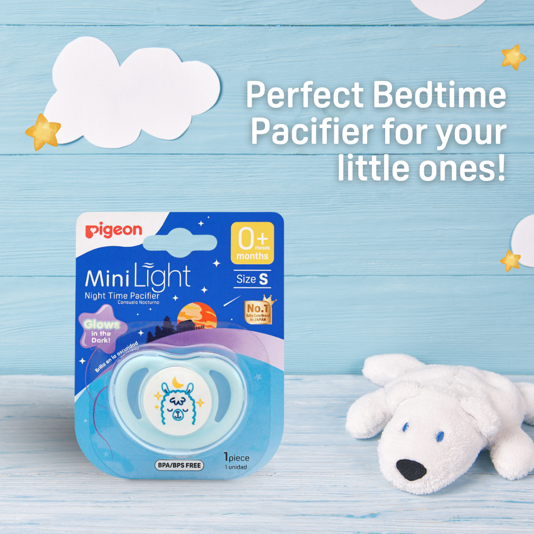 Pigeon Official - NEW MiniLight Night Time Pacifier Glow in the Dark Soother 0+ Months Alpaca Size S 1pc | Orthodontic Pacifier, No Nipple Confusion, BPA Free, Flexible Nipples, Japan No. 1 Brand