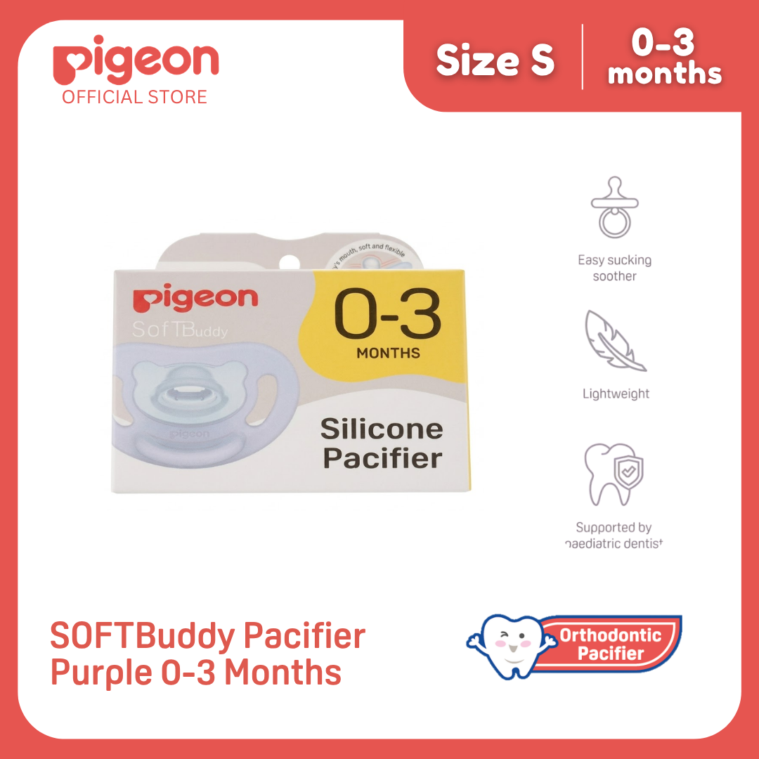 NEW Pigeon Official -  SOFT Buddy All Silicone Pacifier Size S Purple 0-3 Months - Orthodontic Pacifier, No Nipple Confusion, BPA Free, Flexible Nipples, Japan No. 1 Brand