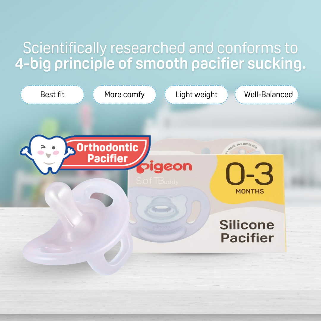 NEW Pigeon Official -  SOFT Buddy All Silicone Pacifier Size S Blue 0-3 Months - Orthodontic Pacifier, No Nipple Confusion, BPA Free, Flexible Nipples, Japan No. 1 Brand