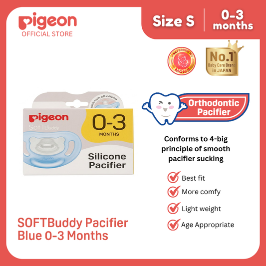 NEW Pigeon Official -  SOFT Buddy All Silicone Pacifier Size S Blue 0-3 Months - Orthodontic Pacifier, No Nipple Confusion, BPA Free, Flexible Nipples, Japan No. 1 Brand (Copy)