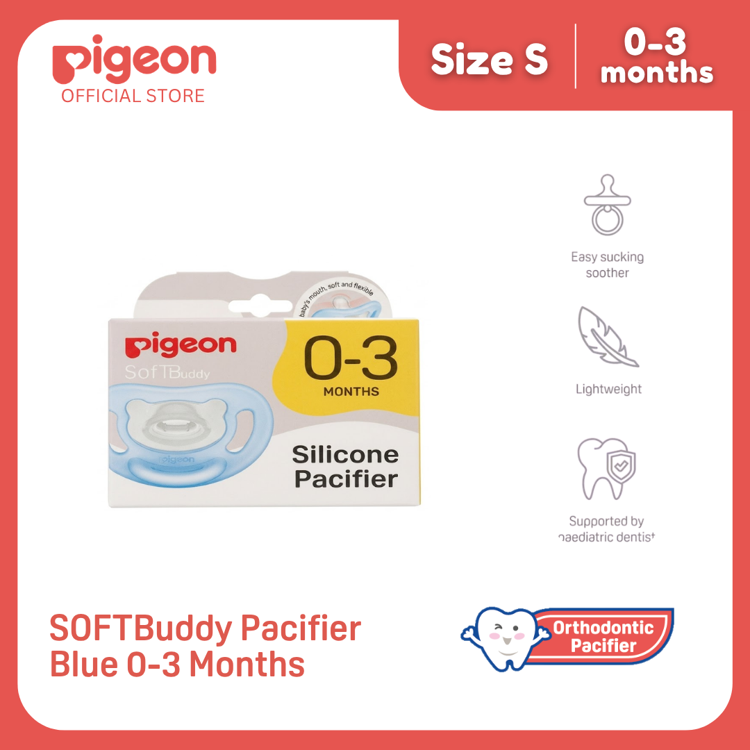 NEW Pigeon Official -  SOFT Buddy All Silicone Pacifier Size S Blue 0-3 Months - Orthodontic Pacifier, No Nipple Confusion, BPA Free, Flexible Nipples, Japan No. 1 Brand (Copy)
