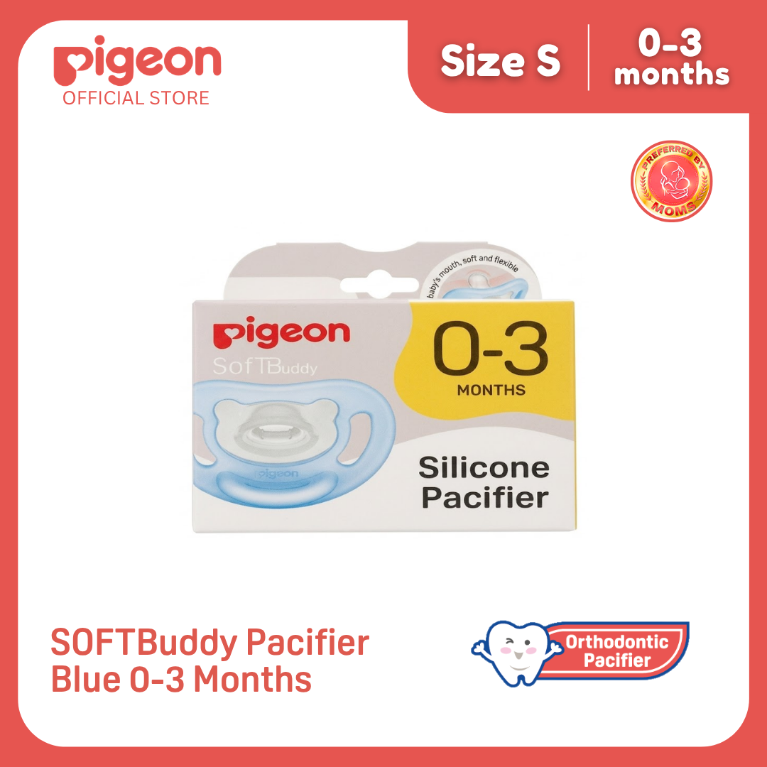 NEW Pigeon Official -  SOFT Buddy All Silicone Pacifier Size S Blue 0-3 Months - Orthodontic Pacifier, No Nipple Confusion, BPA Free, Flexible Nipples, Japan No. 1 Brand (Copy)