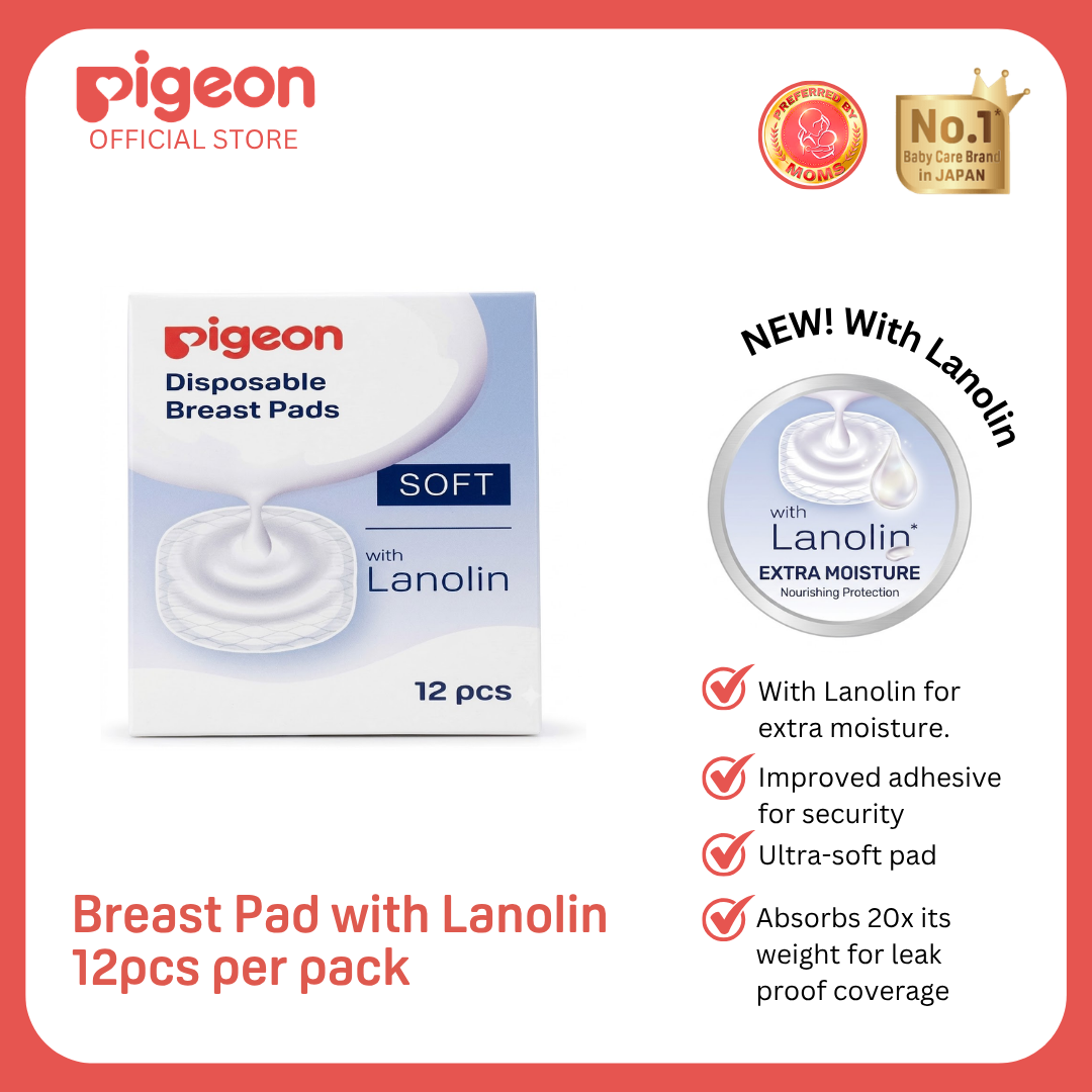 NEW Pigeon Breast Pads with Natural Lanolin (12pcs) - Soothing & Ultra-Absorbent Nipple Care Disposable Nursing Pads, Japan No. 1 Brand