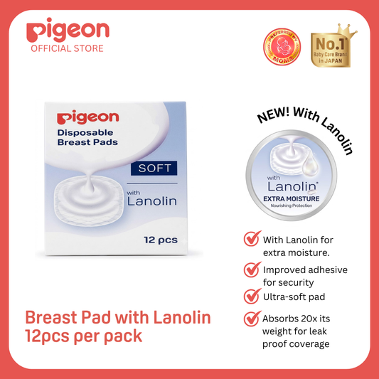 NEW Pigeon Breast Pads with Natural Lanolin (12pcs) - Soothing & Ultra-Absorbent Nipple Care Disposable Nursing Pads, Japan No. 1 Brand