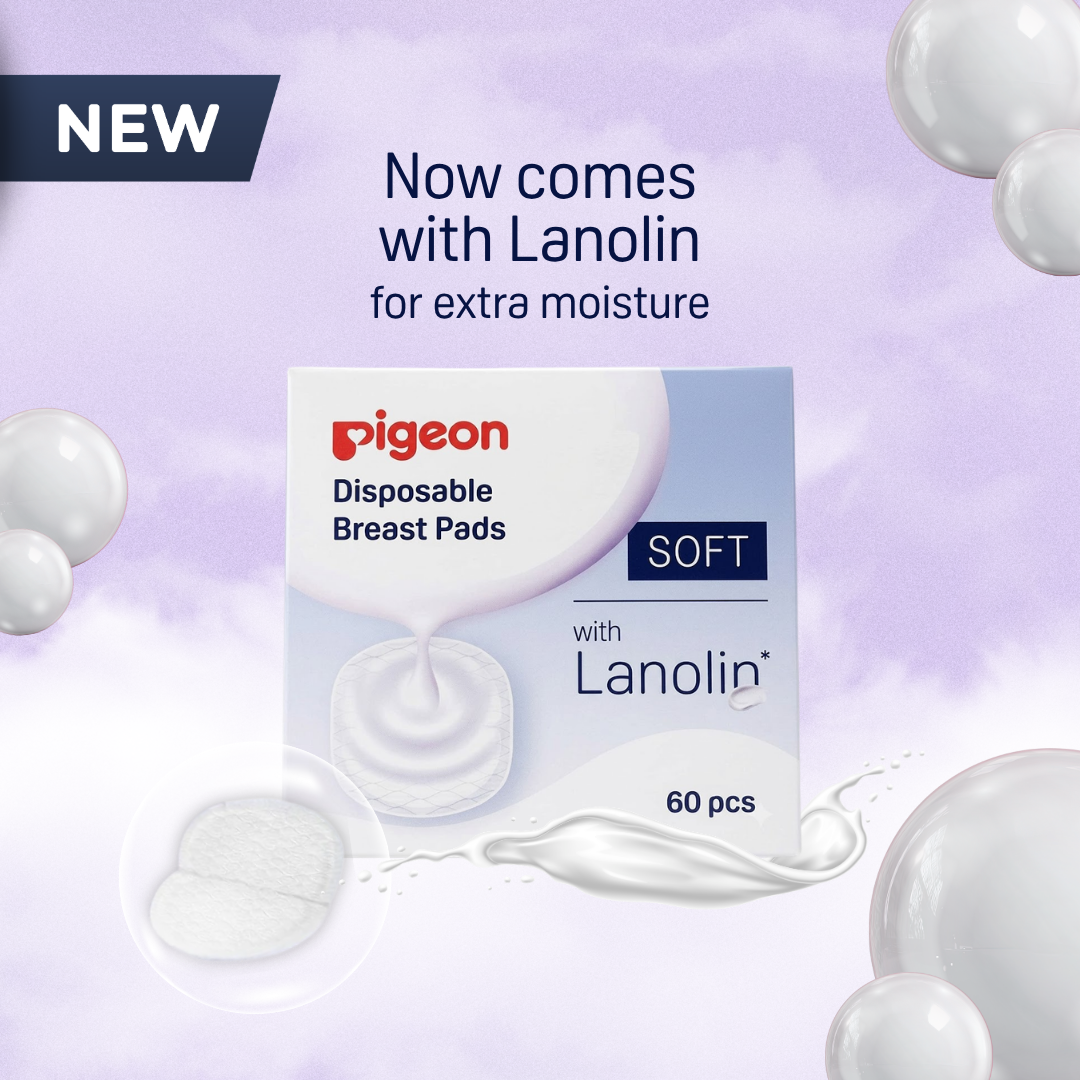 NEW Pigeon Breast Pads with Natural Lanolin (60pcs) - Soothing & Ultra-Absorbent Nipple Care Disposable Nursing Pads, Japan No. 1 Brand