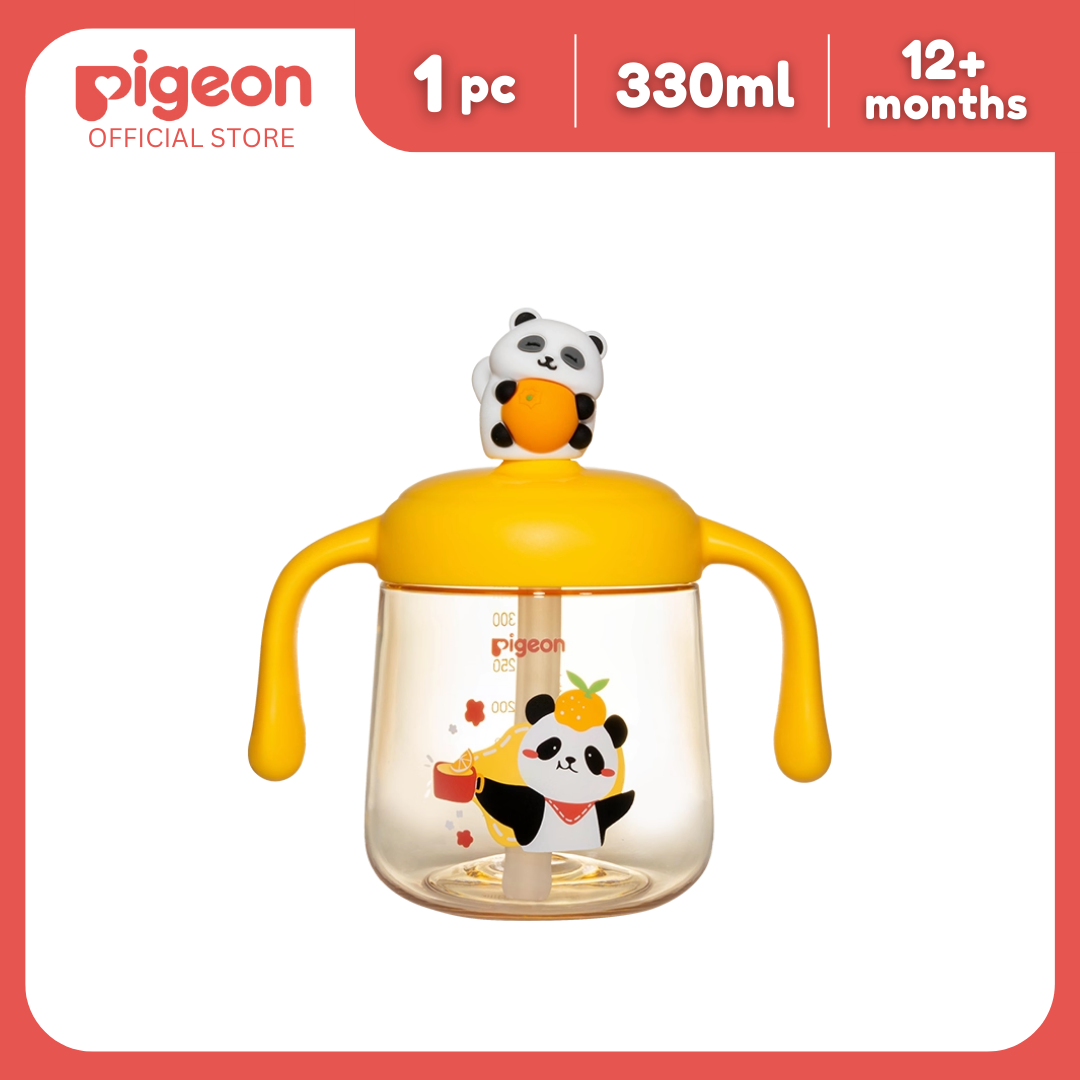 Pigeon Lovely Panda PPSU Milk Cup 330mL Yellow | Toddler Straw Cup, BPA BPS Free, 180°C, Soft Straw