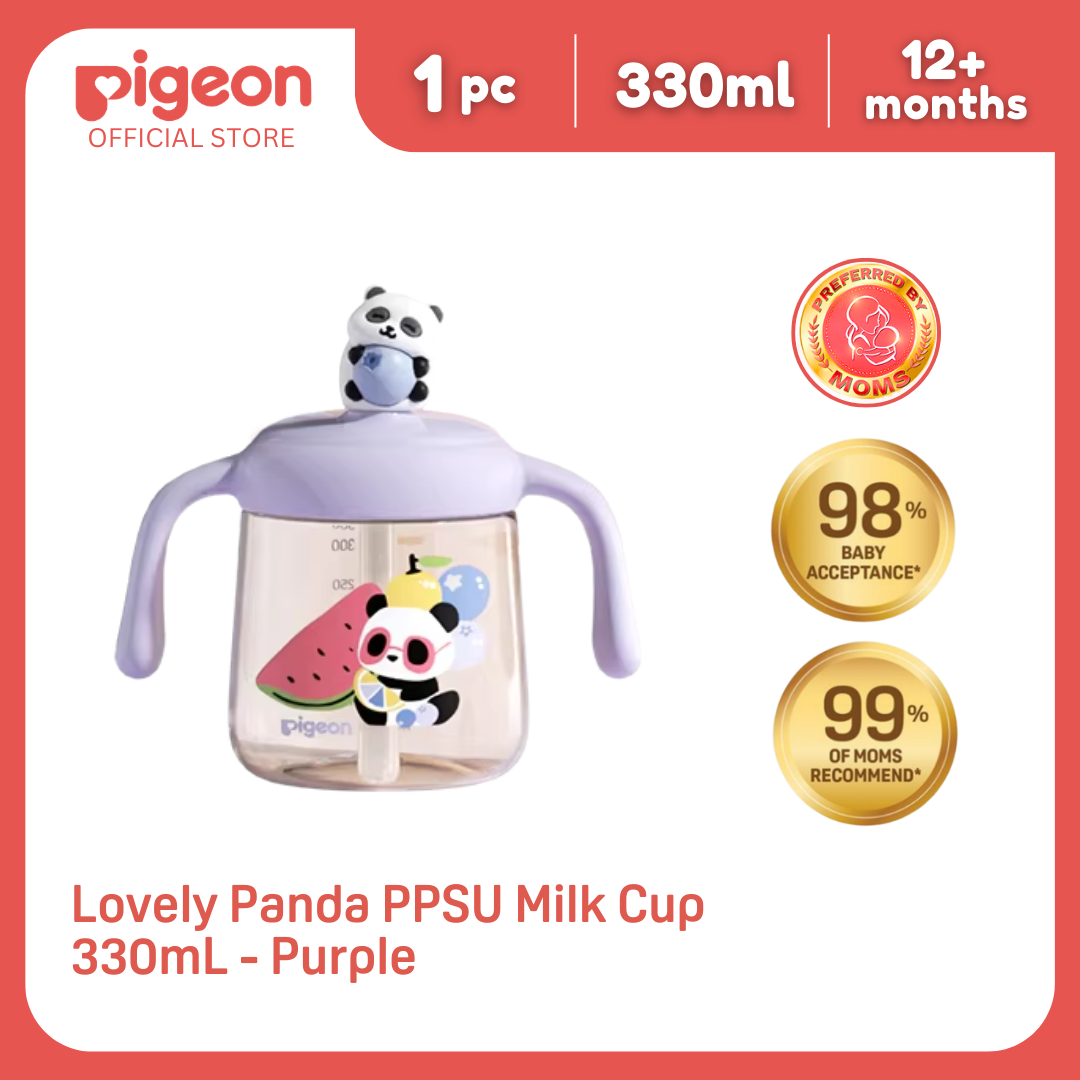 Pigeon Official Lovely Panda PPSU Milk Cup 330mL Purple | Toddler Straw Cup, BPA BPS Free, 180°C