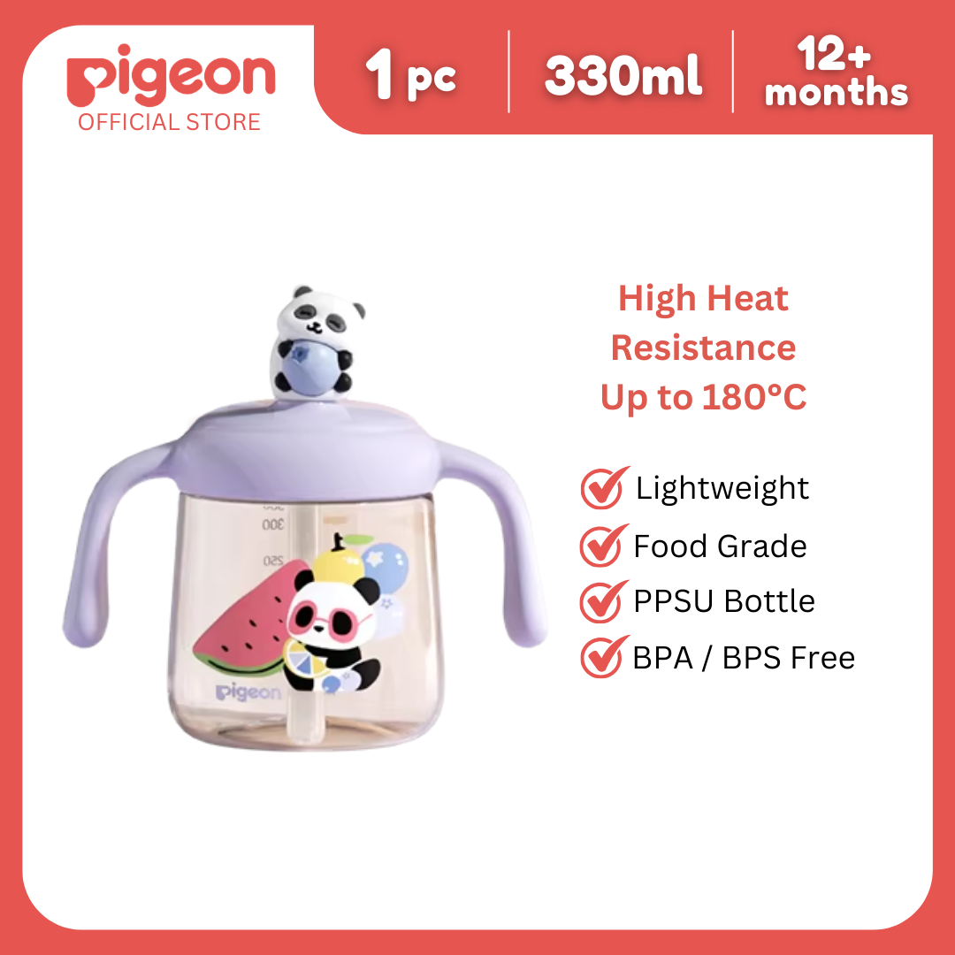 Pigeon Official Lovely Panda PPSU Milk Cup 330mL Purple | Toddler Straw Cup, BPA BPS Free, 180°C