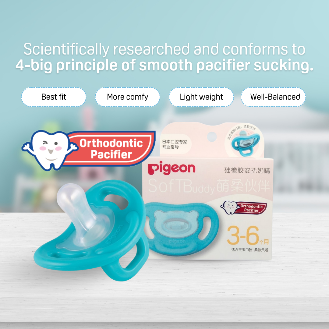 Pigeon Official -  SOFT Buddy All Silicone Pacifier Size M Green 3-6 Months - Orthodontic Pacifier, No Nipple Confusion, BPA Free, Flexible Nipples, Japan No. 1 Brand