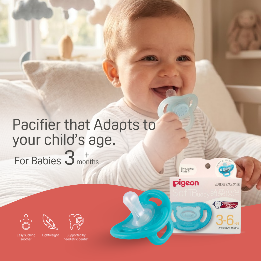 Pigeon Official -  SOFT Buddy All Silicone Pacifier Size M Green 3-6 Months - Orthodontic Pacifier, No Nipple Confusion, BPA Free, Flexible Nipples, Japan No. 1 Brand