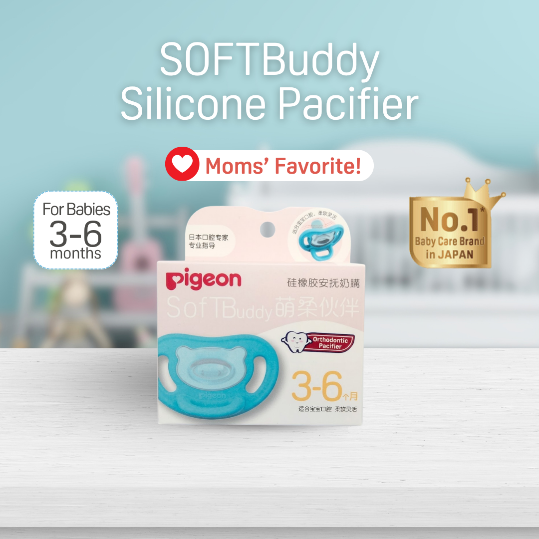 Pigeon Official -  SOFT Buddy All Silicone Pacifier Size M Green 3-6 Months - Orthodontic Pacifier, No Nipple Confusion, BPA Free, Flexible Nipples, Japan No. 1 Brand