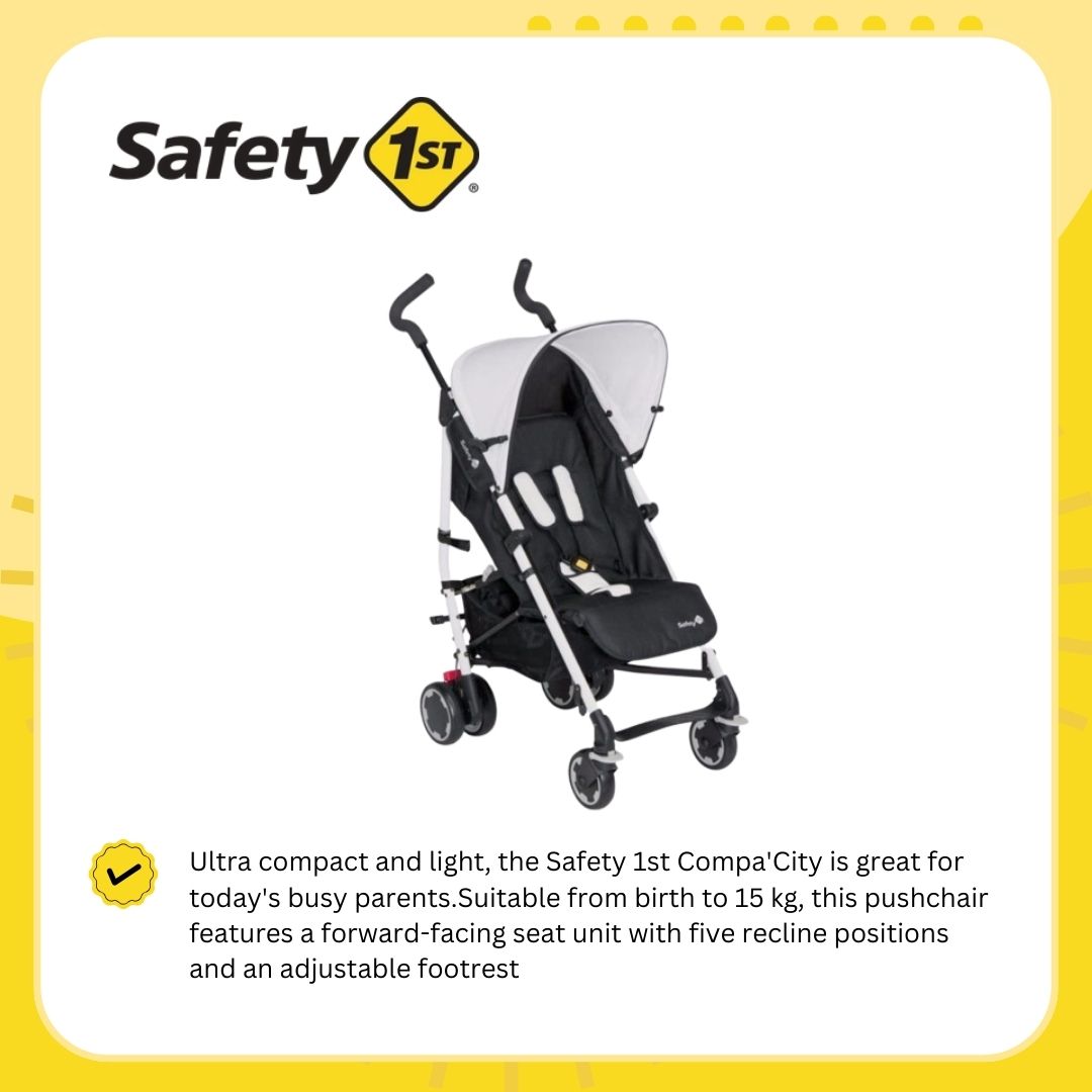 Safety 1st Compa'City Stroller for Travel  with Sun Shade (Black and White)