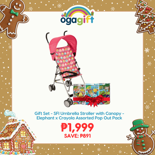 Gift Set - SFI Umbrella Stroller with Canopy - Elephant x Crayola Assorted Pop Out Pack