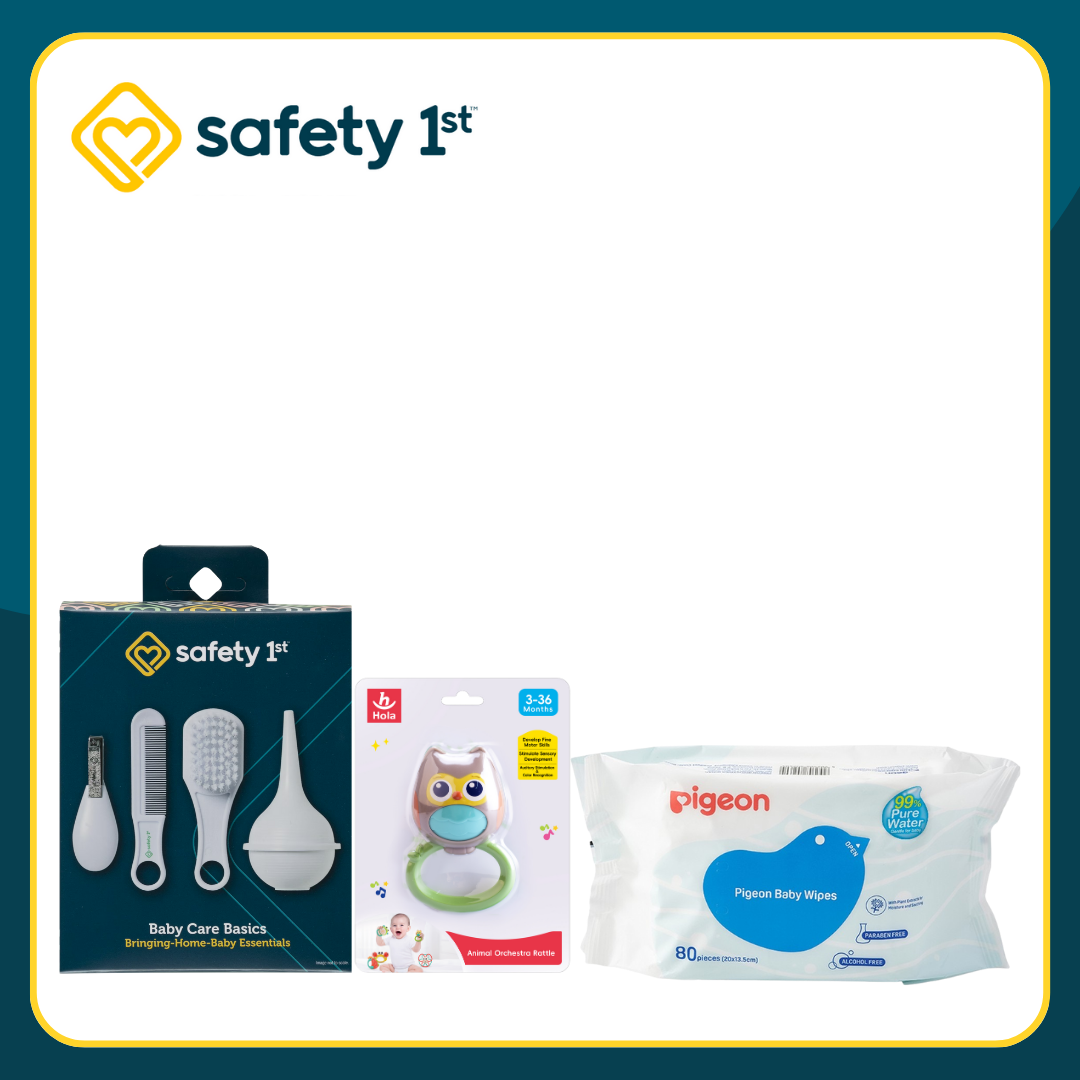 BABY CARE BASICS + RATTLE OWL MARACA + WIPES 80'S