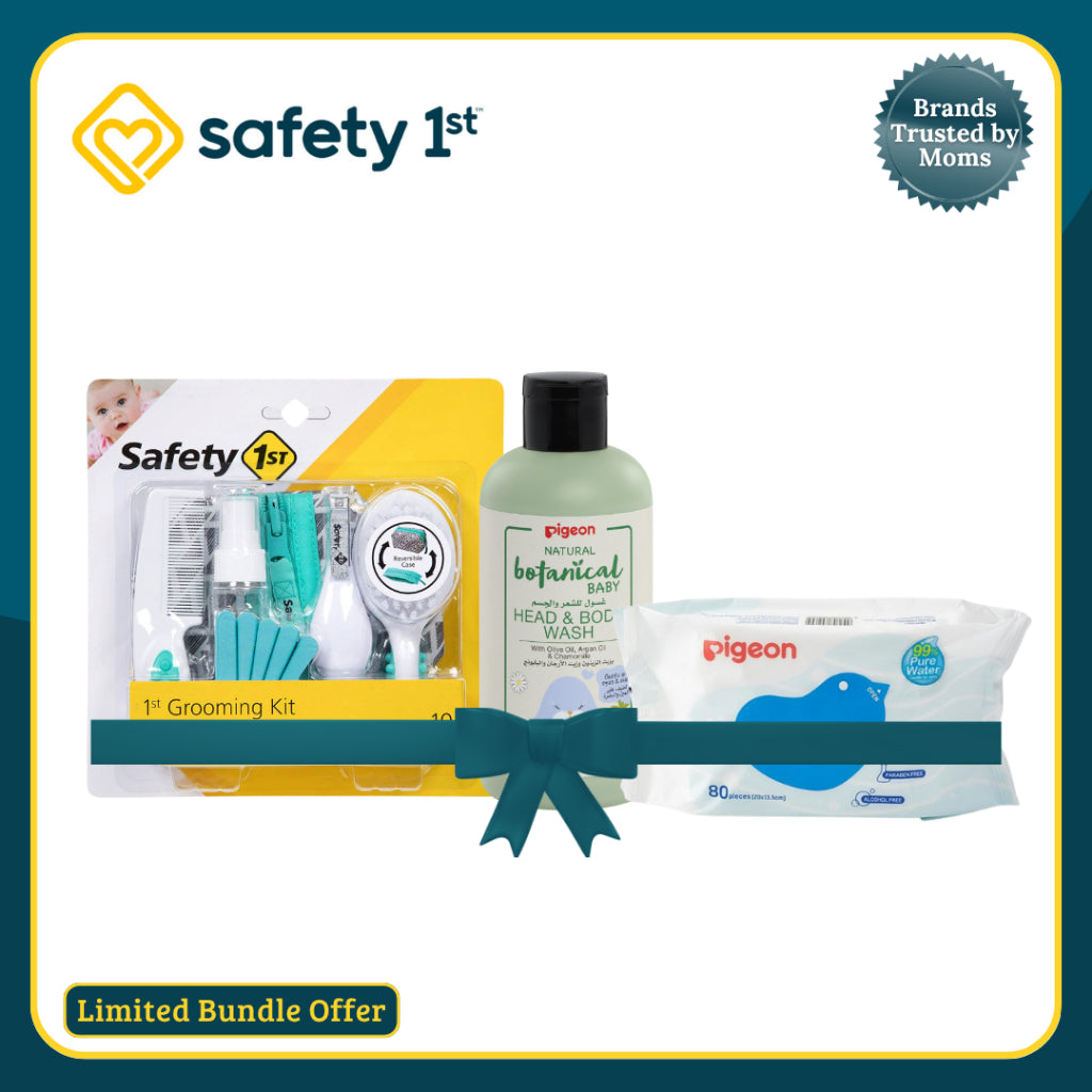 Safety 1st Grooming Kit + Baby Wipes 80s+ Botanical Head and Body Wash