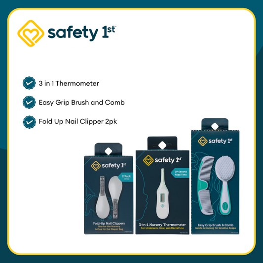 Safety 1st 3in1 Thermometer + Easy Grip Brush and Comb + Fold Up Nail Clipper 2pk