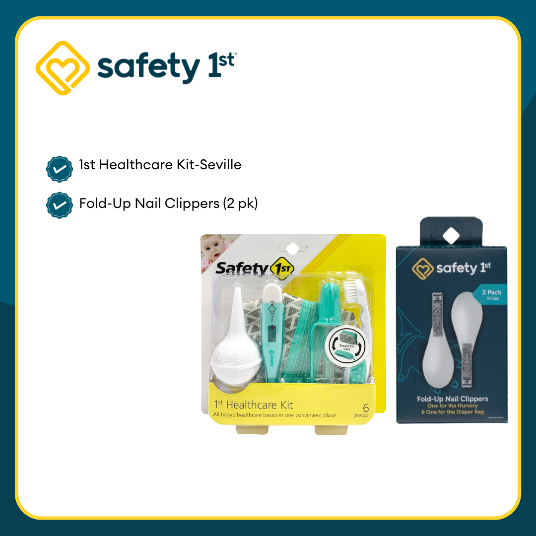 Safety 1st Healthcare Kit with 6 items including nail clippers and other tools and Fold-Up Nail Clippers 2 Pack for baby care