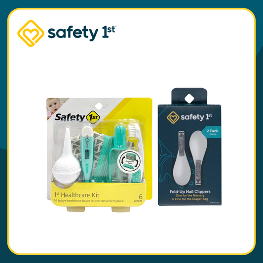 Safety 1st Healthcare Kit with 6 items including nail clippers and other tools and Fold-Up Nail Clippers 2 Pack for baby care