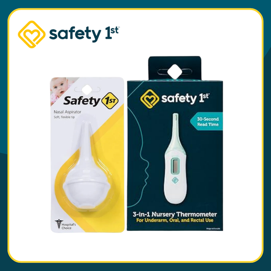 Safety 1st Nasal Aspirator and 3-in-1 Nursery Thermometer. Nasal Aspirator: Soft, flexible tip and Thermometer: 30-second read time, for underarm, oral, and rectal use