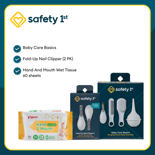 Safety 1st Basic Care Kit + Fold Up Nail Clipper 2pk + Hand and Mouth Tissue 60's