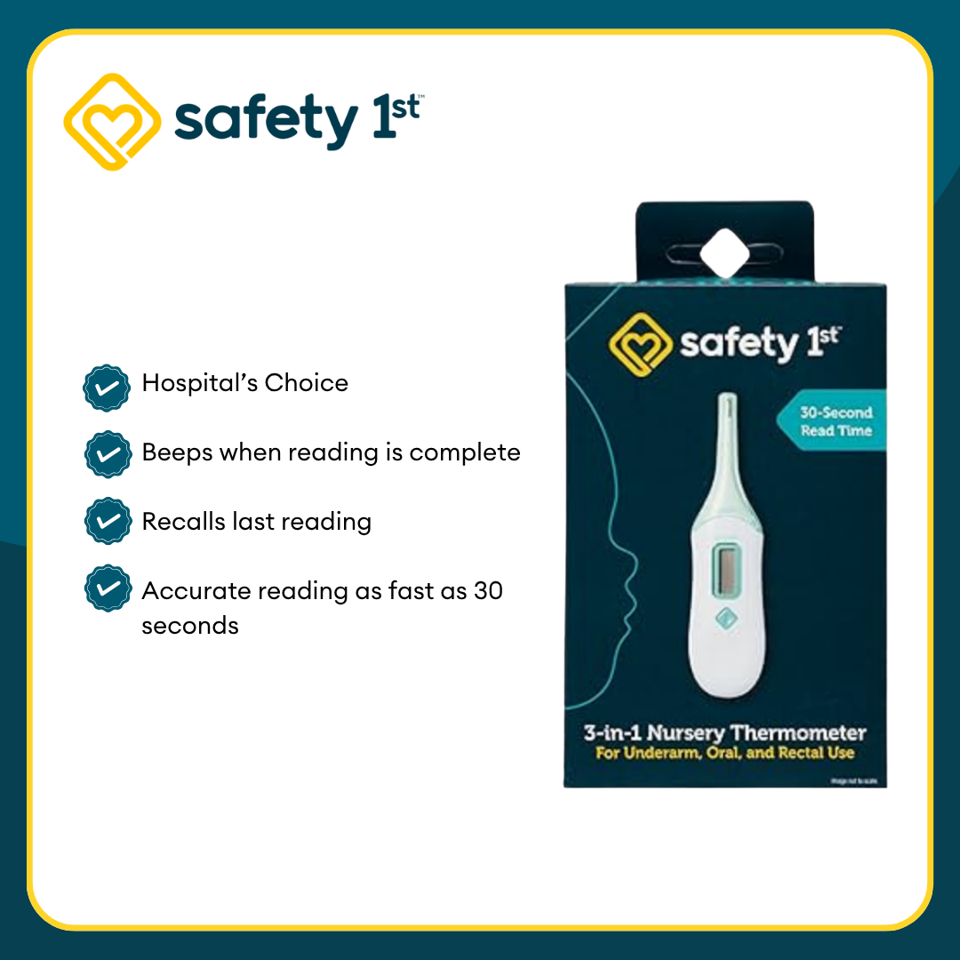 Safety 1st 3N1 Thermometer + Pigeon Hand and Mouth Tissue 60's + Safety 1st Nasal Aspirator