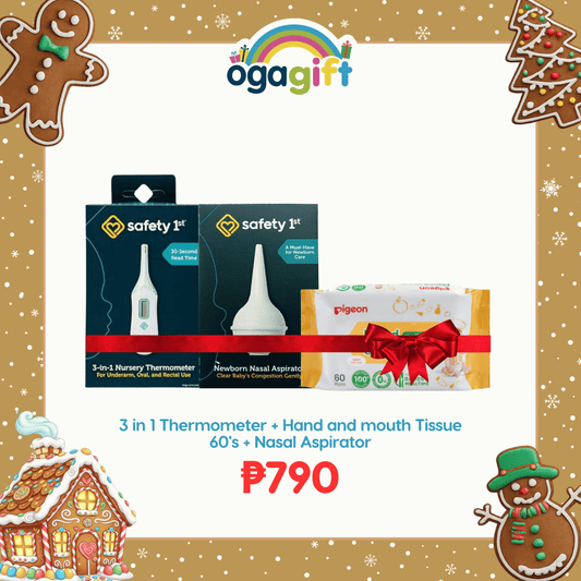 Safety 1st 3N1 Thermometer + Pigeon Hand and Mouth Tissue 60's + Safety 1st Nasal Aspirator