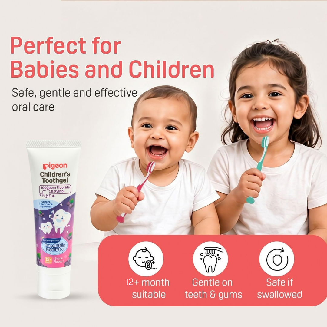 Pigeon Official Toothgel Grape 12+ Months - 1000ppm Fluoride (dentist recommended), Food Grade, Low foam for easy rinsing, Strengthens tooth enamel, Co-developed with Pediatric Dentist, Japan No. 1 Brand